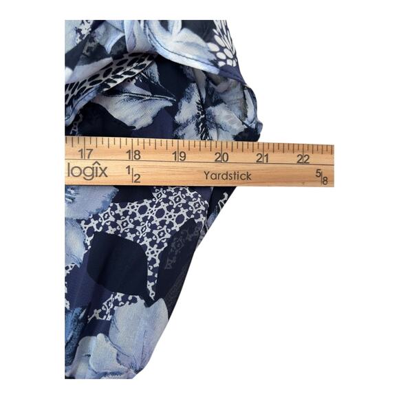 Lane Bryant Dress Size 14 Blue Floral Chiffon Faux Wrap Midi Flutter Sleeve - Picture 9 of 12